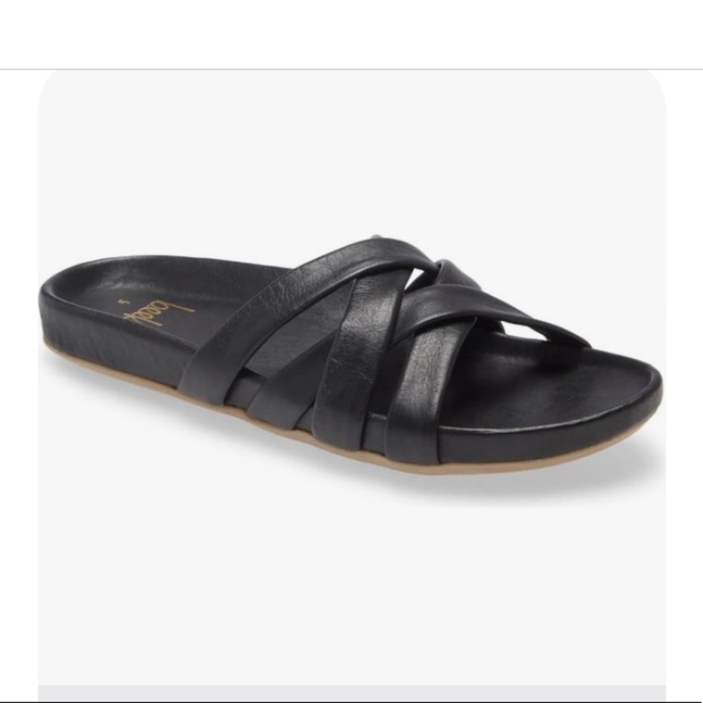 Beek mandarin black leather slide size 10